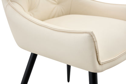 Dining Chairs Set of 2, Off White Faux Leather Dining Room Chair, Metal Kitchen Chairs with Gold Mesh Texture and Black Sanded Legs, Flat Back Upholstered Chair (Off White, Set of 2) image 10