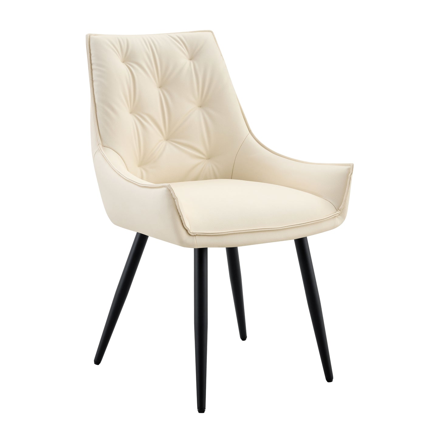 Dining Chairs Set of 2, Off White Faux Leather Dining Room Chair, Metal Kitchen Chairs with Gold Mesh Texture and Black Sanded Legs, Flat Back Upholstered Chair (Off White, Set of 2) image 5