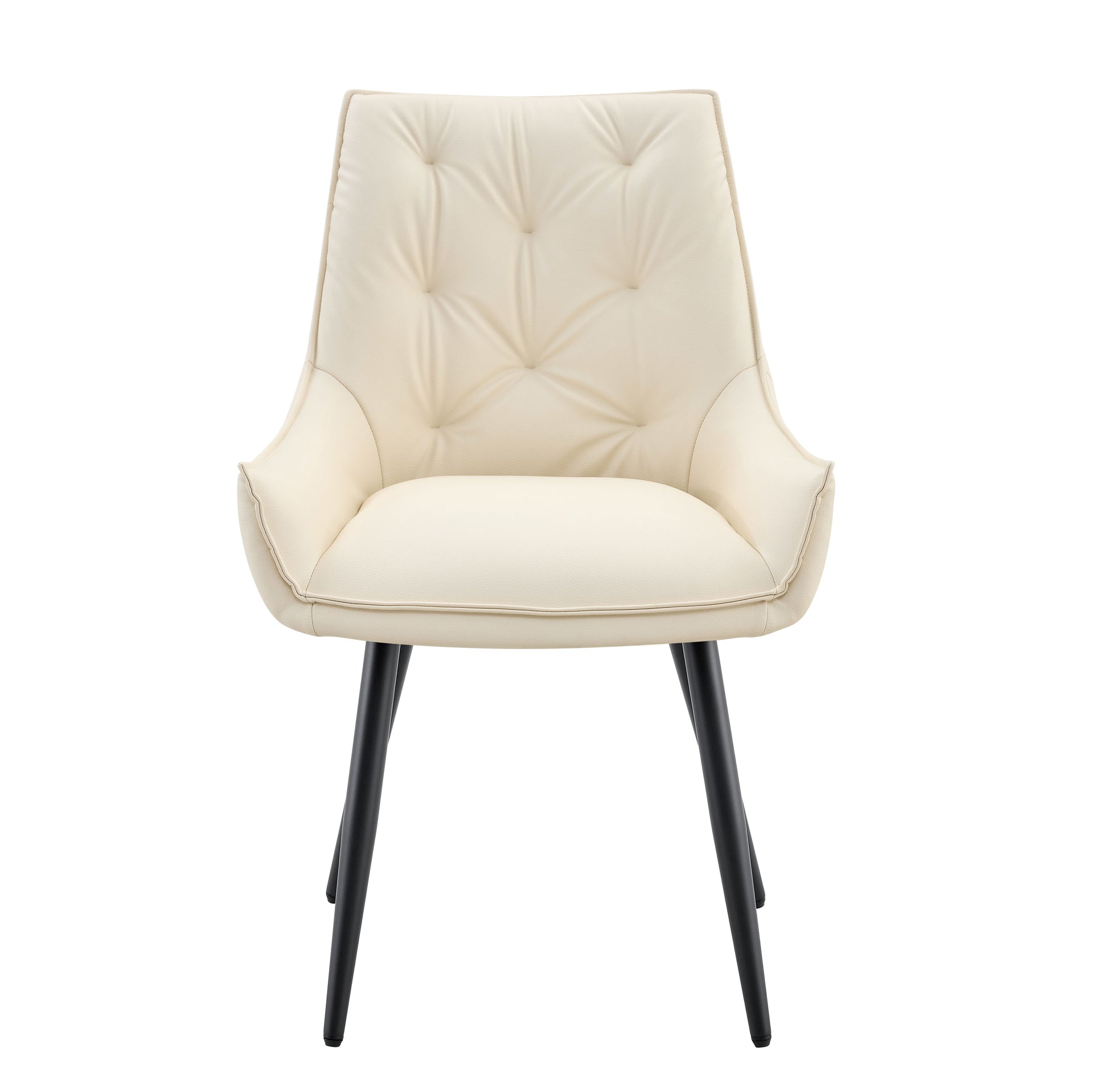 Dining Chairs Set of 2, Off White Faux Leather Dining Room Chair, Metal Kitchen Chairs with Gold Mesh Texture and Black Sanded Legs, Flat Back Upholstered Chair (Off White, Set of 2) image 6