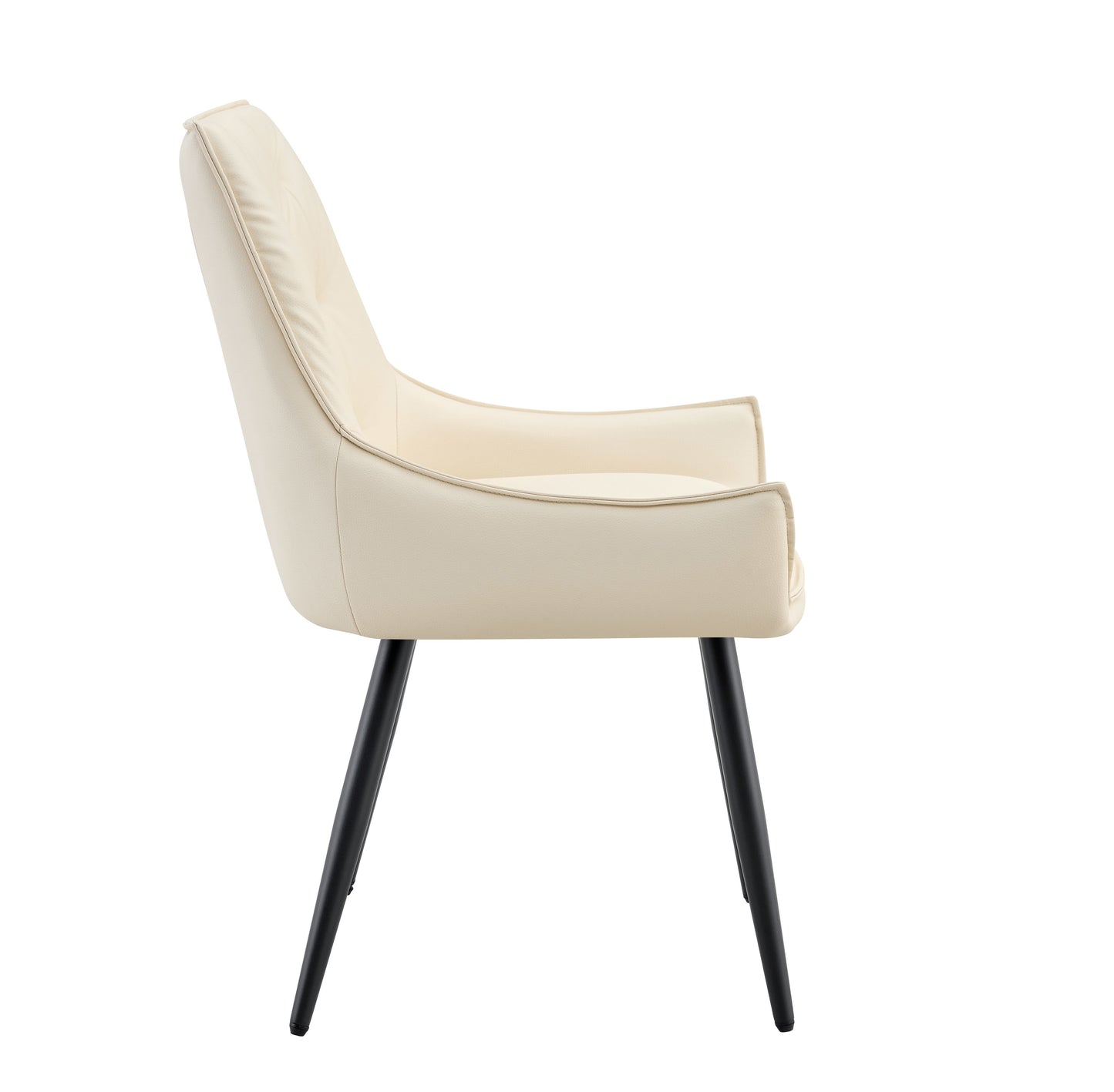 Dining Chairs Set of 2, Off White Faux Leather Dining Room Chair, Metal Kitchen Chairs with Gold Mesh Texture and Black Sanded Legs, Flat Back Upholstered Chair (Off White, Set of 2) image 7