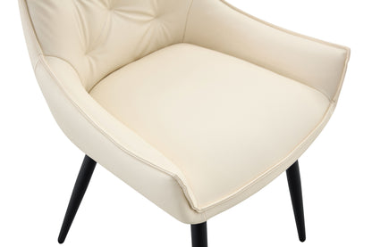 Dining Chairs Set of 2, Off White Faux Leather Dining Room Chair, Metal Kitchen Chairs with Gold Mesh Texture and Black Sanded Legs, Flat Back Upholstered Chair (Off White, Set of 2) image 9