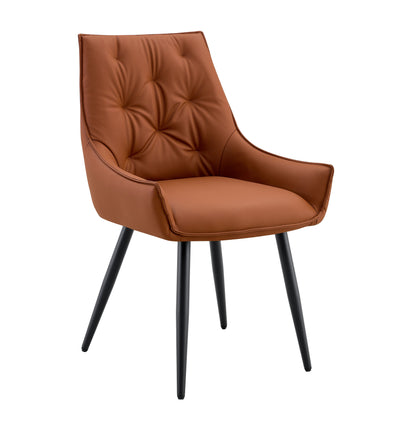Dining Chairs Set of 2, Camel Faux Leather Dining Room Chair, Metal Kitchen Chairs with Gold Mesh Texture and Black Sanded Legs, Flat Back Upholstered Chair (Camel, Set of 2) image 4