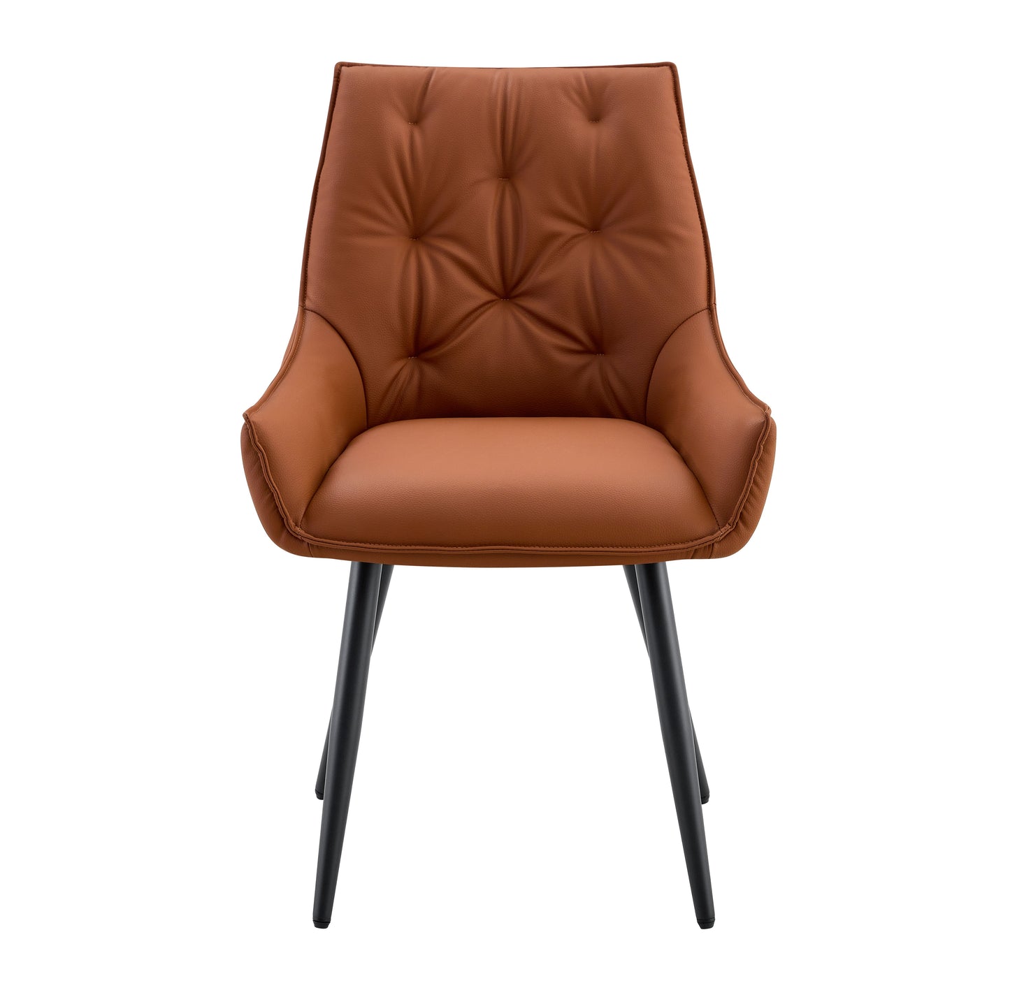Dining Chairs Set of 2, Camel Faux Leather Dining Room Chair, Metal Kitchen Chairs with Gold Mesh Texture and Black Sanded Legs, Flat Back Upholstered Chair (Camel, Set of 2) image 5