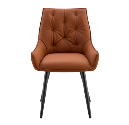 Dining Chairs Set of 2, Camel Faux Leather Dining Room Chair, Metal Kitchen Chairs with Gold Mesh Texture and Black Sanded Legs, Flat Back Upholstered Chair (Camel, Set of 2) image 5