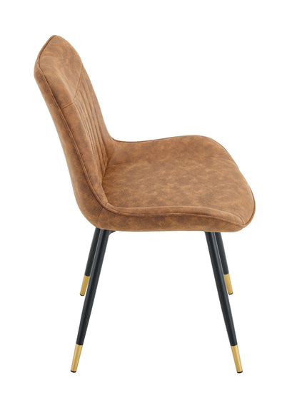 Dining Chairs Set of 4, Brown Tech Fabric Upholstered Dining Chairs with Semi-Gloss Black Metal Legs, Gold-Trimmed Adjustable Non-Slip Feet, Vertical-Stitched High Back (Brown, Set of 4) image 12