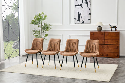 Dining Chairs Set of 4, Brown Tech Fabric Upholstered Dining Chairs with Semi-Gloss Black Metal Legs, Gold-Trimmed Adjustable Non-Slip Feet, Vertical-Stitched High Back (Brown, Set of 4) image 3