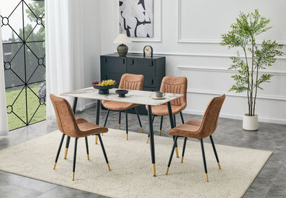 Dining Chairs Set of 4, Brown Tech Fabric Upholstered Dining Chairs with Semi-Gloss Black Metal Legs, Gold-Trimmed Adjustable Non-Slip Feet, Vertical-Stitched High Back (Brown, Set of 4) image 7