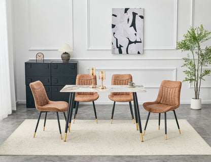 Dining Chairs Set of 4, Brown Tech Fabric Upholstered Dining Chairs with Semi-Gloss Black Metal Legs, Gold-Trimmed Adjustable Non-Slip Feet, Vertical-Stitched High Back (Brown, Set of 4) image 8