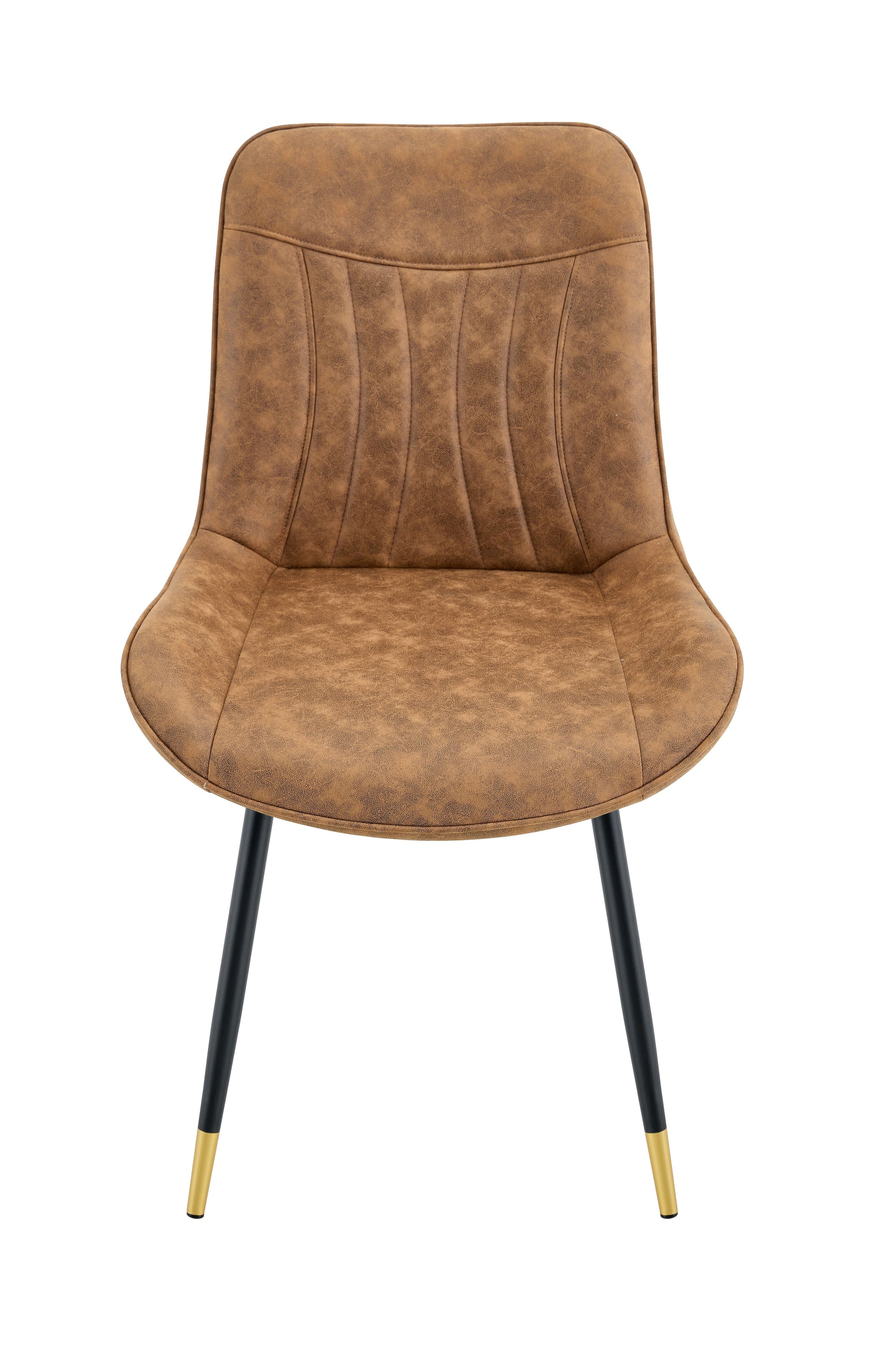 Dining Chairs Set of 4, Brown Tech Fabric Upholstered Dining Chairs with Semi-Gloss Black Metal Legs, Gold-Trimmed Adjustable Non-Slip Feet, Vertical-Stitched High Back (Brown, Set of 4) image 9