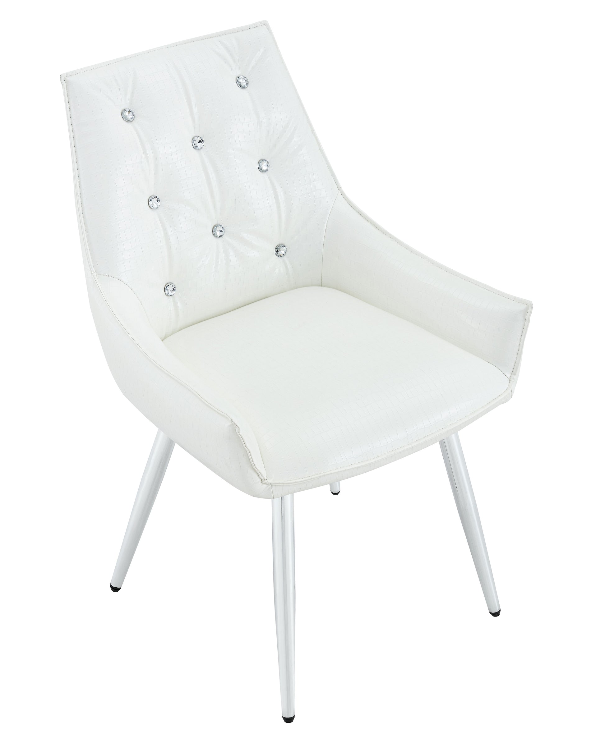 Crocodile Pattern Premium PU Leather Accent Chair, Diamond Decor Backrest, Chrome Silver Metal Legs & High-Resilience Sponge Cushion – Versatile for Office, Dining Room & Living Room (White, Set of 2) image 6