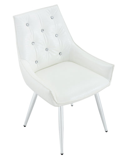 Crocodile Pattern Premium PU Leather Accent Chair, Diamond Decor Backrest, Chrome Silver Metal Legs & High-Resilience Sponge Cushion – Versatile for Office, Dining Room & Living Room (White, Set of 2) image 6