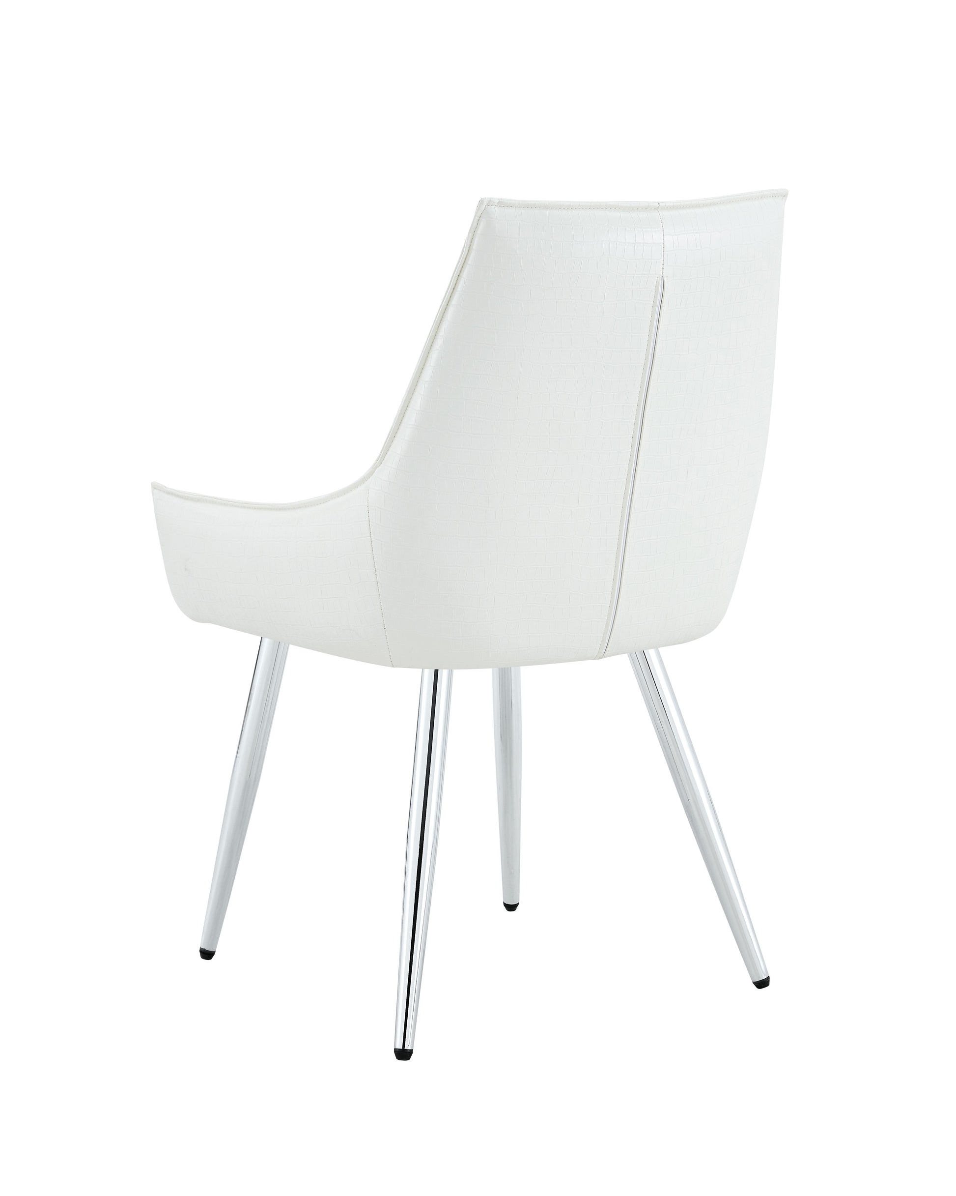 Crocodile Pattern Premium PU Leather Accent Chair, Diamond Decor Backrest, Chrome Silver Metal Legs & High-Resilience Sponge Cushion – Versatile for Office, Dining Room & Living Room (White, Set of 2) image 10