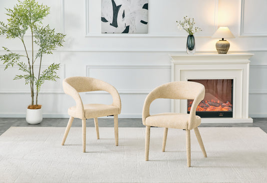 Premium Sherpa Upholstered Dining Chair with Hollow Backrest - Dining Room Chair, Bedroom Vanity Chair, Living Room Accent Chair, Cafe Leisure Chair, Conference Chair (Off White, Set of 2) image 1