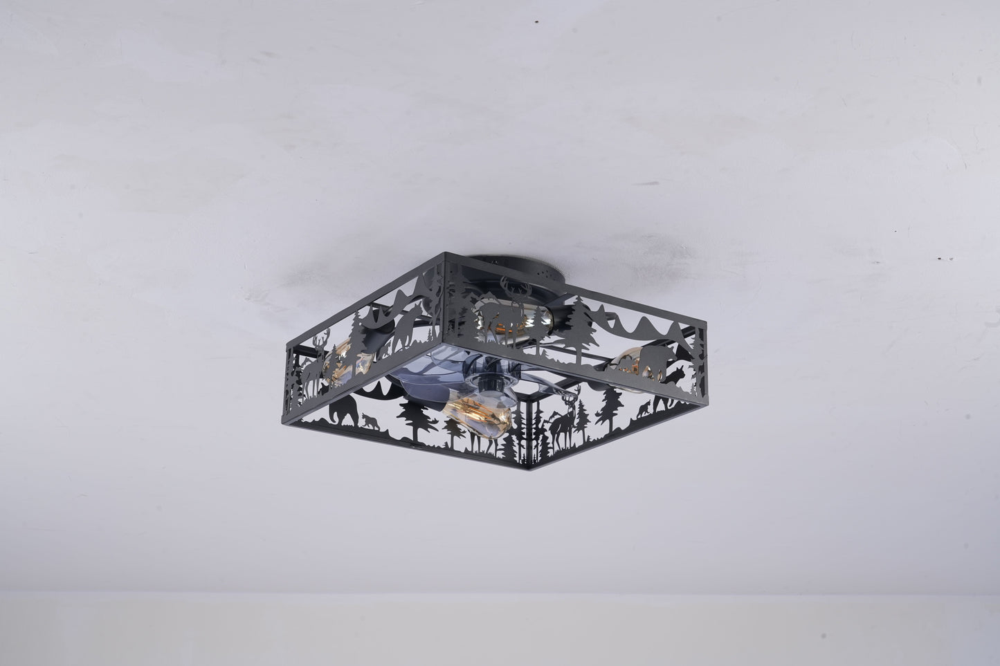 20'' Square Fabric Farmhouse Flush Mount Ceiling Fan.Bladeless Ceiling Fan 6 Speed Reversible with Remote Control,Flush Mount Ceiling Fan for Bedroom, Living Room--NOT Included Bulbs--Matte Black image 11