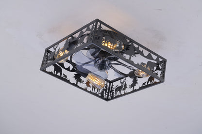 20'' Square Fabric Farmhouse Flush Mount Ceiling Fan.Bladeless Ceiling Fan 6 Speed Reversible with Remote Control,Flush Mount Ceiling Fan for Bedroom, Living Room--NOT Included Bulbs--Matte Black image 12