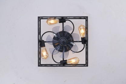 20'' Square Fabric Farmhouse Flush Mount Ceiling Fan.Bladeless Ceiling Fan 6 Speed Reversible with Remote Control,Flush Mount Ceiling Fan for Bedroom, Living Room--NOT Included Bulbs--Matte Black image 3
