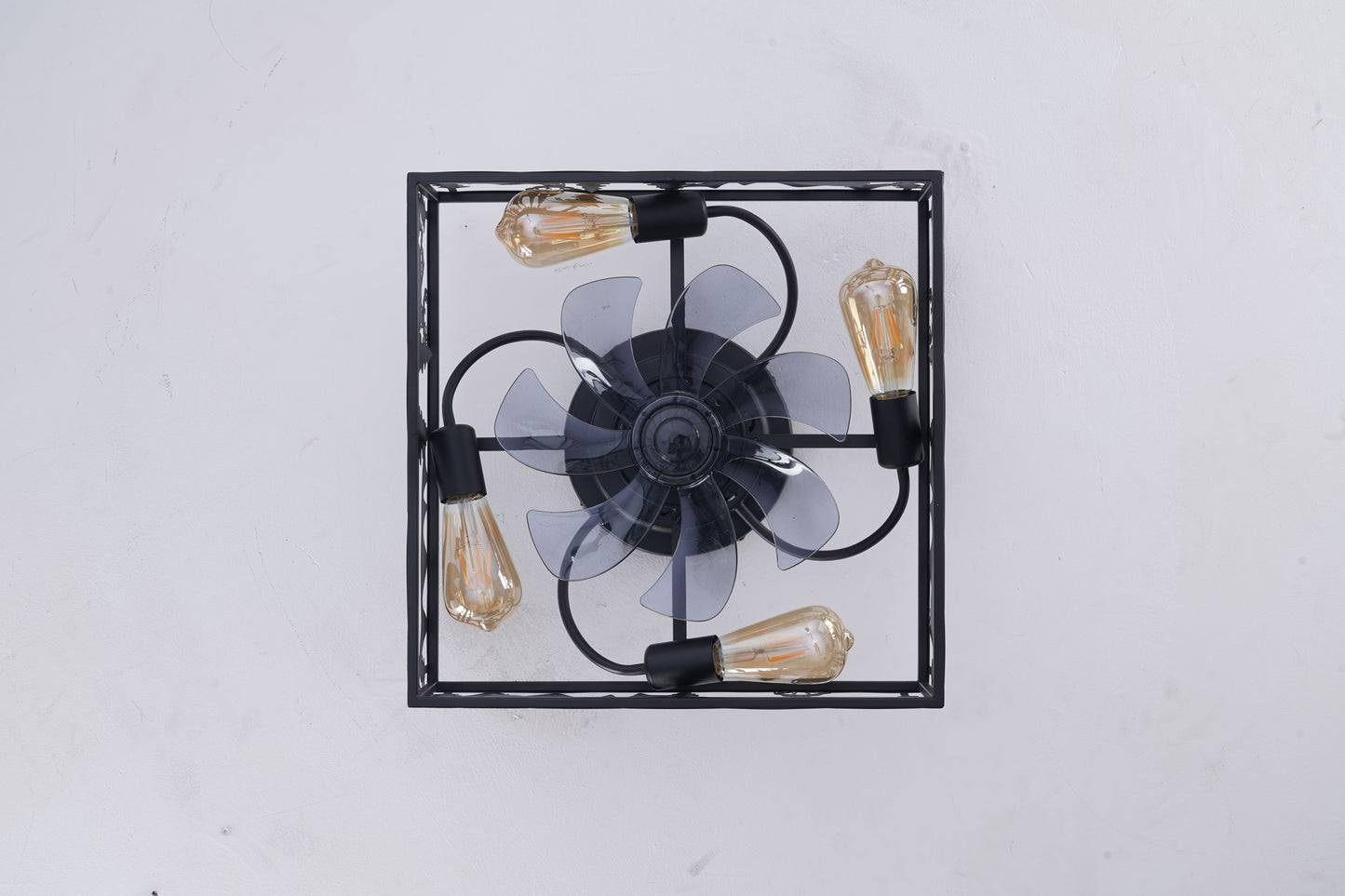 20'' Square Fabric Farmhouse Flush Mount Ceiling Fan.Bladeless Ceiling Fan 6 Speed Reversible with Remote Control,Flush Mount Ceiling Fan for Bedroom, Living Room--NOT Included Bulbs--Matte Black image 4