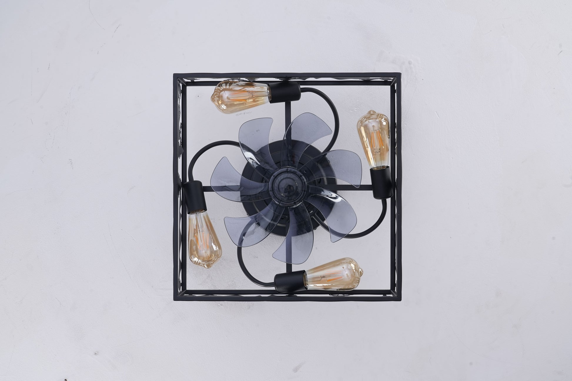 20'' Square Fabric Farmhouse Flush Mount Ceiling Fan.Bladeless Ceiling Fan 6 Speed Reversible with Remote Control,Flush Mount Ceiling Fan for Bedroom, Living Room--NOT Included Bulbs--Matte Black image 4
