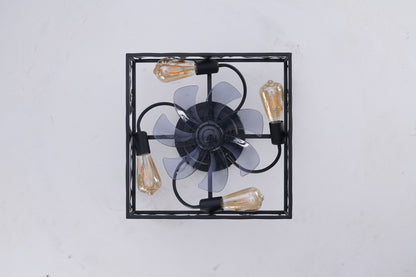 20'' Square Fabric Farmhouse Flush Mount Ceiling Fan.Bladeless Ceiling Fan 6 Speed Reversible with Remote Control,Flush Mount Ceiling Fan for Bedroom, Living Room--NOT Included Bulbs--Matte Black image 4