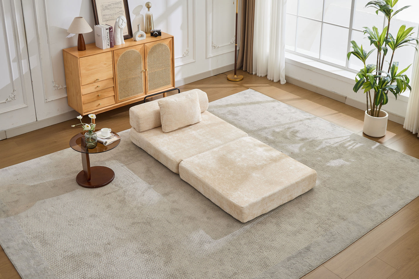 Compression Sofa,Convertible Floor Sofa Bed with Fixed-Shape Frame,Single Seater Boneless Modular Sectional Sofa,No Assembly Required,Chenille fabric,for Living Room Bedroom,Beige image 10