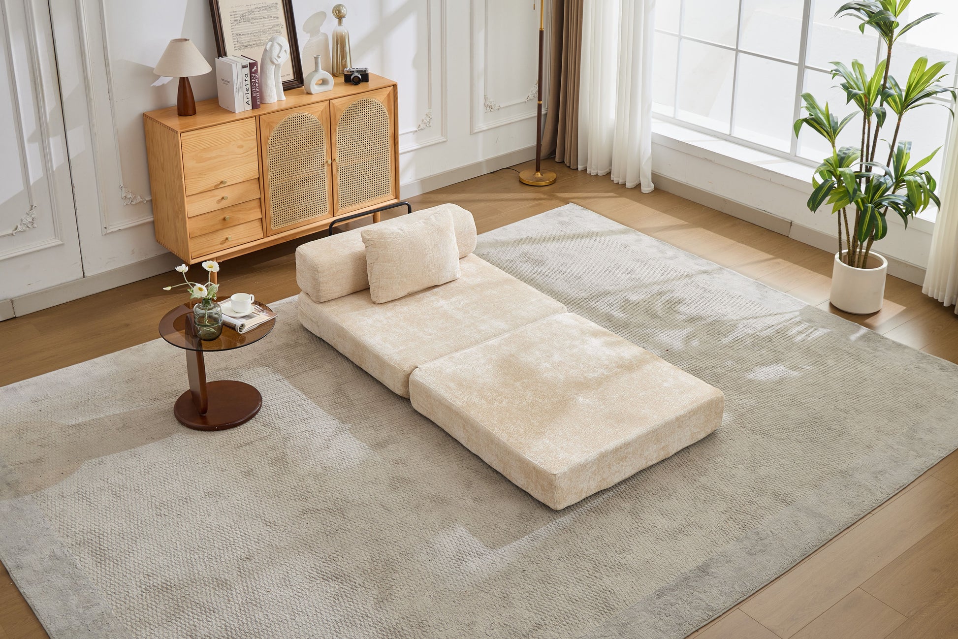 Compression Sofa,Convertible Floor Sofa Bed with Fixed-Shape Frame,Single Seater Boneless Modular Sectional Sofa,No Assembly Required,Chenille fabric,for Living Room Bedroom,Beige image 10