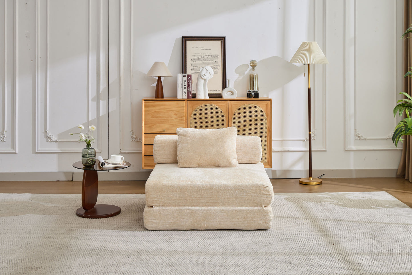 Compression Sofa,Convertible Floor Sofa Bed with Fixed-Shape Frame,Single Seater Boneless Modular Sectional Sofa,No Assembly Required,Chenille fabric,for Living Room Bedroom,Beige image 12