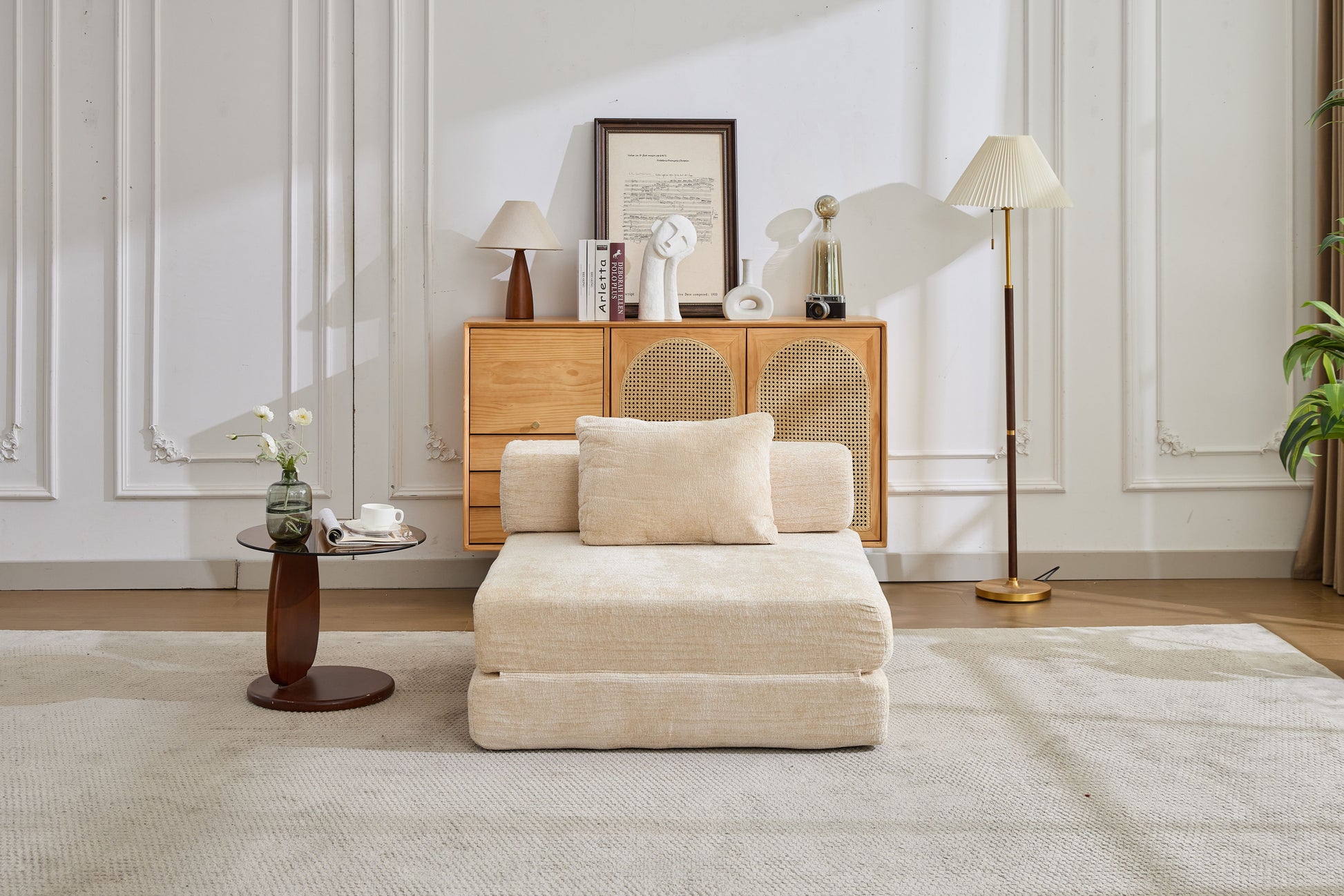 Compression Sofa,Convertible Floor Sofa Bed with Fixed-Shape Frame,Single Seater Boneless Modular Sectional Sofa,No Assembly Required,Chenille fabric,for Living Room Bedroom,Beige image 12