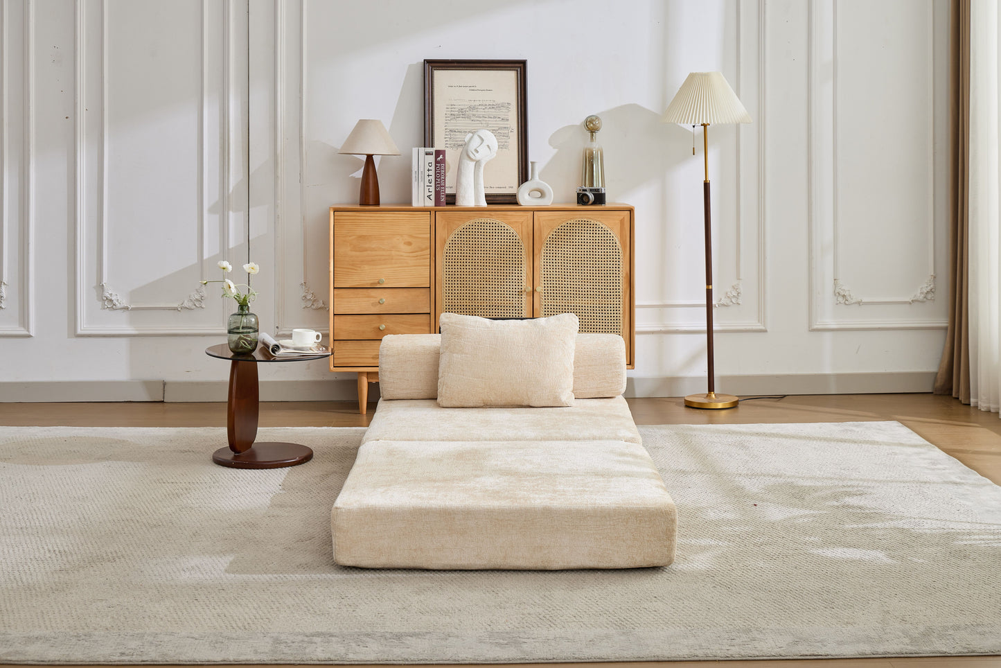 Compression Sofa,Convertible Floor Sofa Bed with Fixed-Shape Frame,Single Seater Boneless Modular Sectional Sofa,No Assembly Required,Chenille fabric,for Living Room Bedroom,Beige image 9