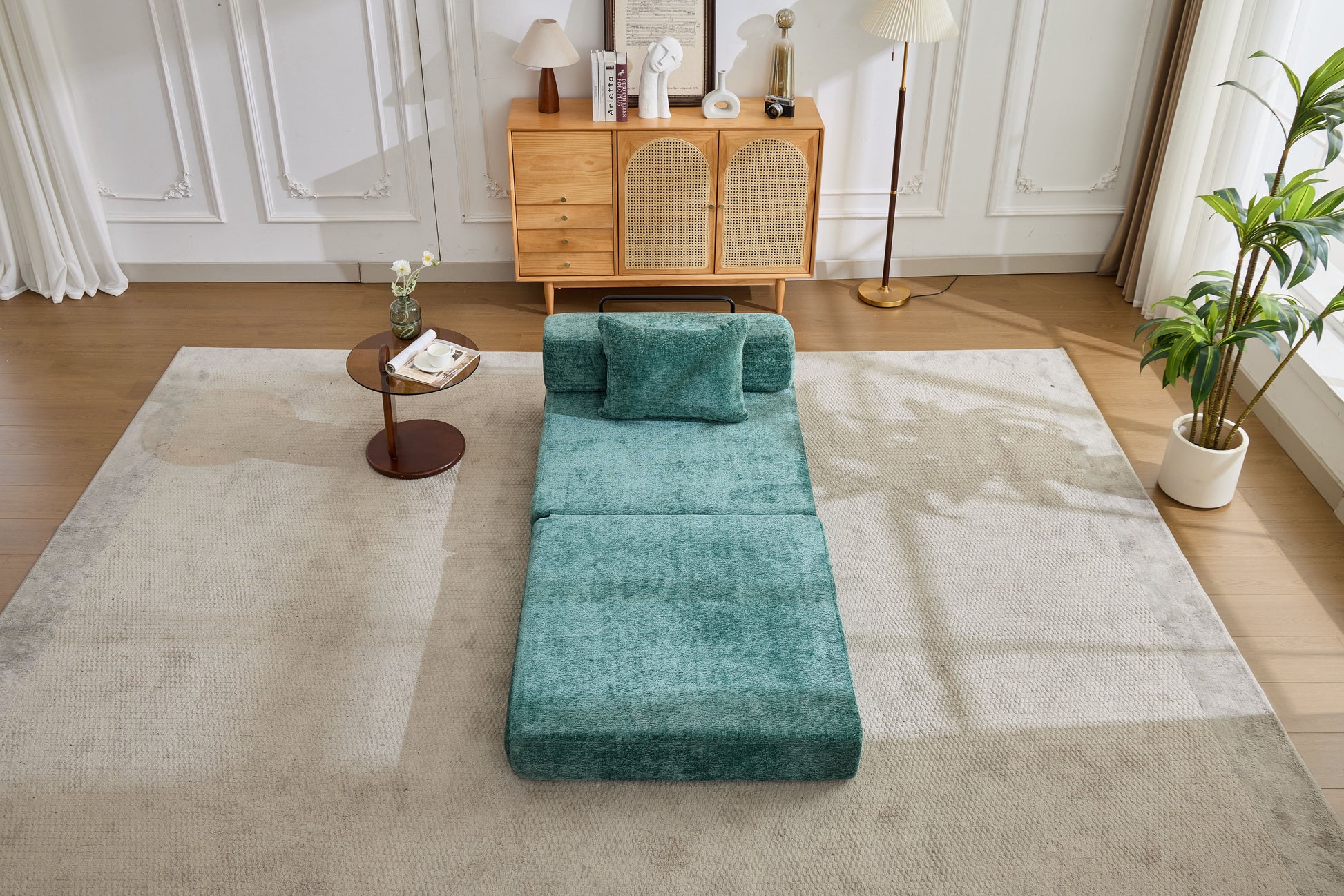 Compression Sofa,Convertible Floor Sofa Bed with Fixed-Shape Frame,Single Seater Boneless Modular Sectional Sofa,No Assembly Required,Chenille fabric,for Living Room Bedroom,Dark Green image 11