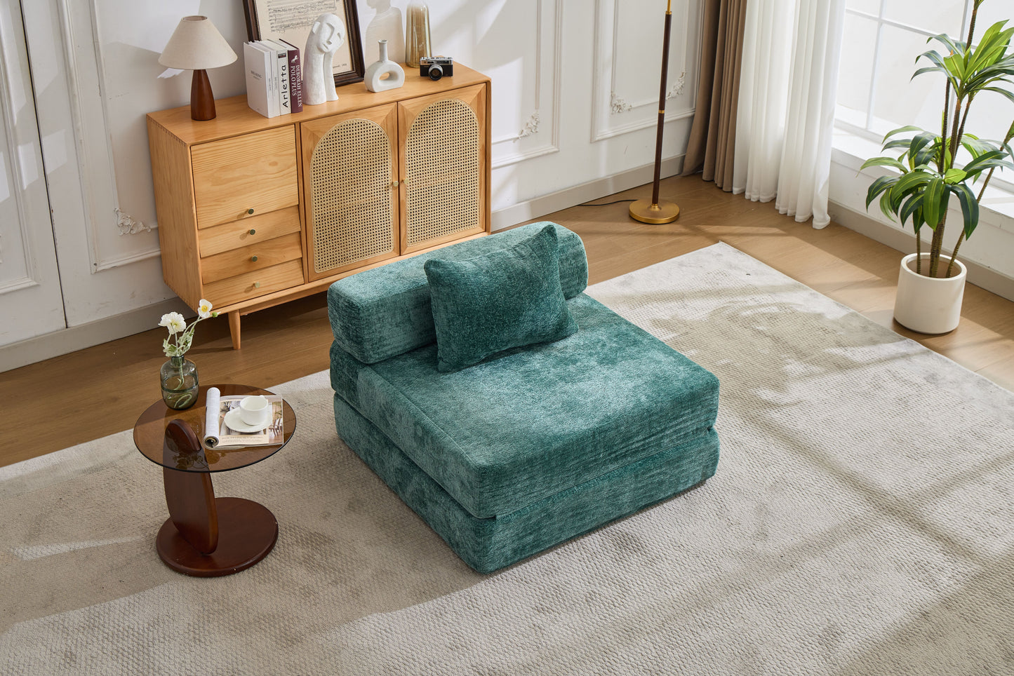 Compression Sofa,Convertible Floor Sofa Bed with Fixed-Shape Frame,Single Seater Boneless Modular Sectional Sofa,No Assembly Required,Chenille fabric,for Living Room Bedroom,Dark Green image 12
