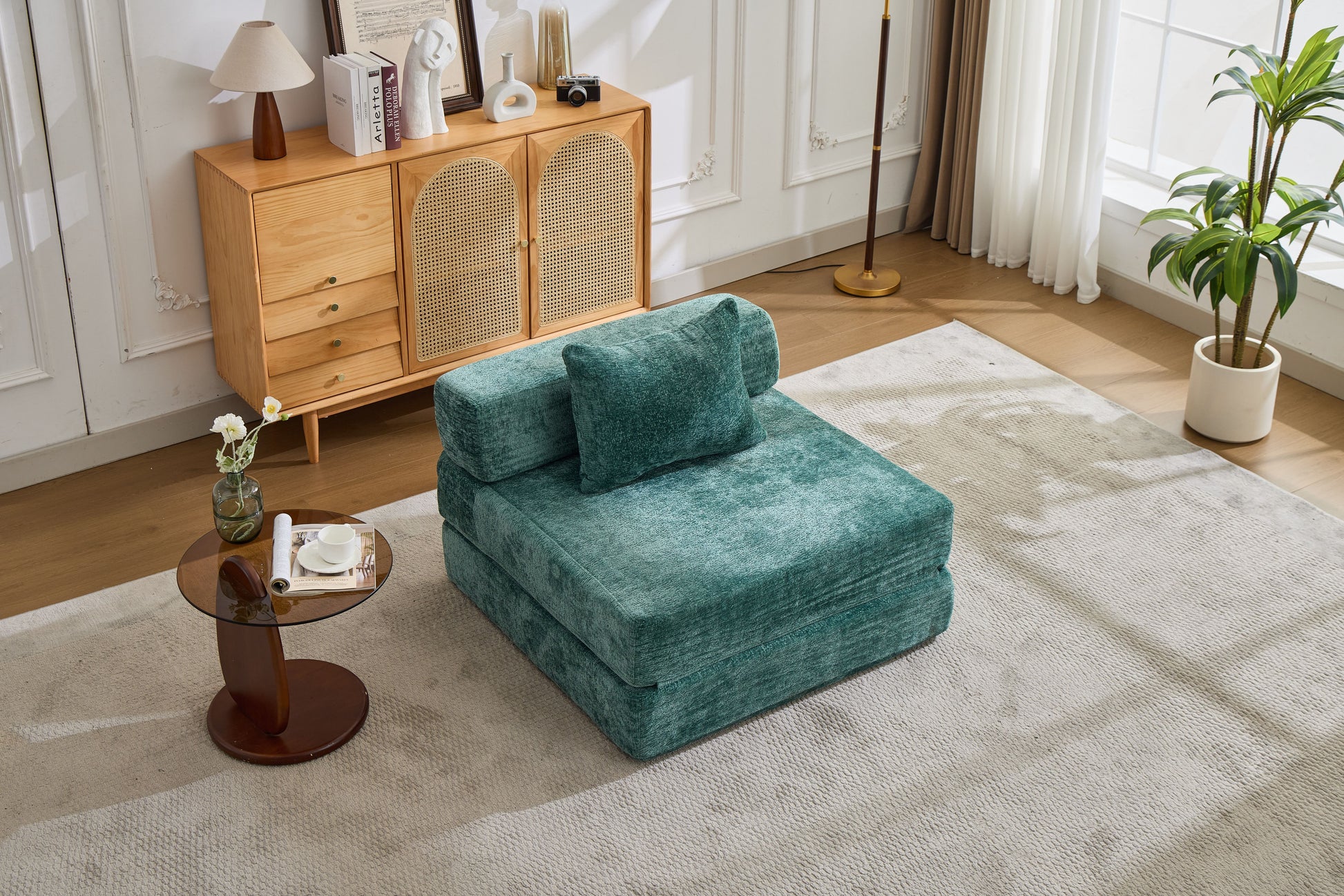 Compression Sofa,Convertible Floor Sofa Bed with Fixed-Shape Frame,Single Seater Boneless Modular Sectional Sofa,No Assembly Required,Chenille fabric,for Living Room Bedroom,Dark Green image 12