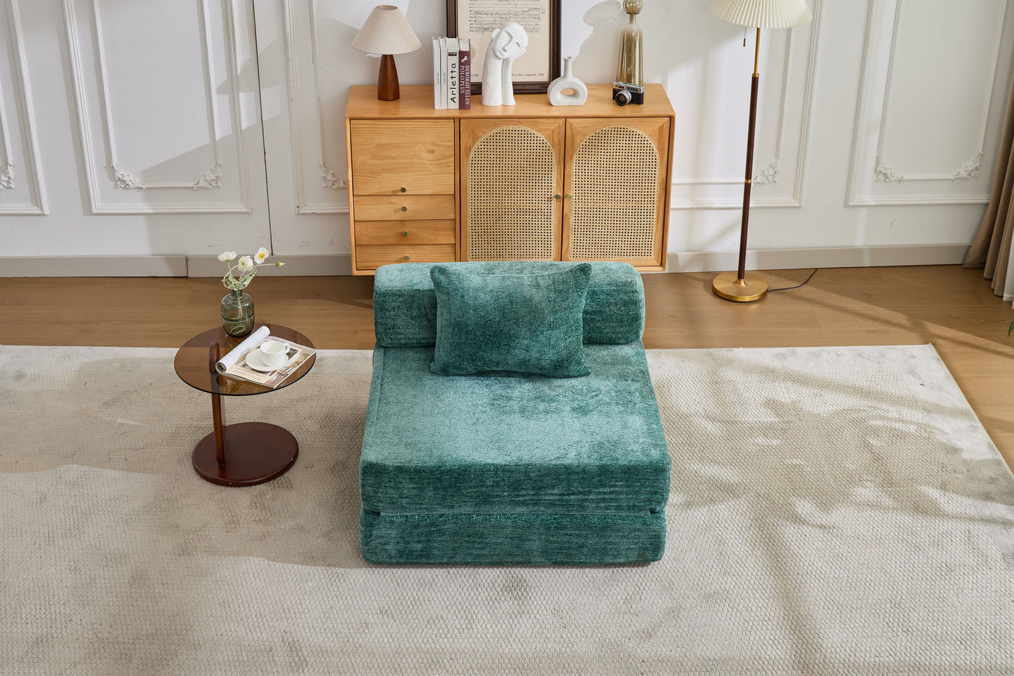 Compression Sofa,Convertible Floor Sofa Bed with Fixed-Shape Frame,Single Seater Boneless Modular Sectional Sofa,No Assembly Required,Chenille fabric,for Living Room Bedroom,Dark Green image 9