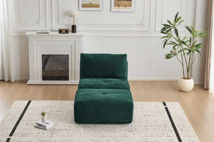 Modern Memory Foam Compressed Sofa,Single Chaise Longue for Living Room,Pet-Friendly Cloud Modular Sectional Sofa,Corduroy Fabric,Movable Ottoman,No Assembly required,Green image 10