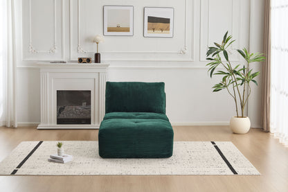 Modern Memory Foam Compressed Sofa,Single Chaise Longue for Living Room,Pet-Friendly Cloud Modular Sectional Sofa,Corduroy Fabric,Movable Ottoman,No Assembly required,Green image 2