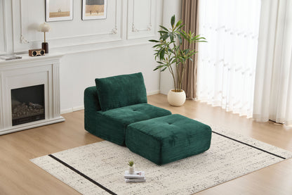 Modern Memory Foam Compressed Sofa,Single Chaise Longue for Living Room,Pet-Friendly Cloud Modular Sectional Sofa,Corduroy Fabric,Movable Ottoman,No Assembly required,Green image 8