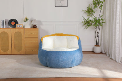 Oversized Bean Bag Chairs,Multicolor Faux Fur Couch Filled with Shredded Sponge,Large Lounger Sofa For Living Room,No Assembly Required, Blue+White+Yellow image 10