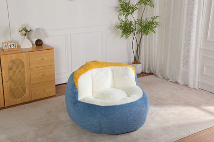 Oversized Bean Bag Chairs,Multicolor Faux Fur Couch Filled with Shredded Sponge,Large Lounger Sofa For Living Room,No Assembly Required, Blue+White+Yellow image 12