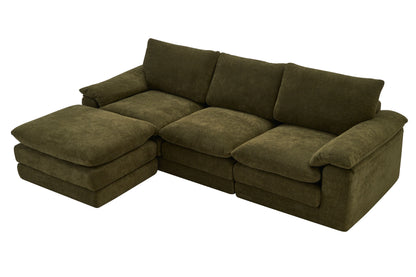Modular Sectional Sofa, L Shape Cloud Couch with 1 Movable Ottoman, Comfy Chenille Deep Seat Sofa with Soft Pillows for Living Room Apartment (Green) image 10