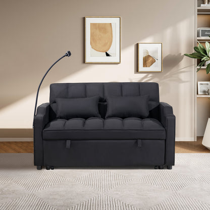 1 multifunctional foldable sofa bed with 3 different lengths, modern sofa, upgraded suede fabric, adjustable backrest, Black color with USB port and rotating telephone stand image 3