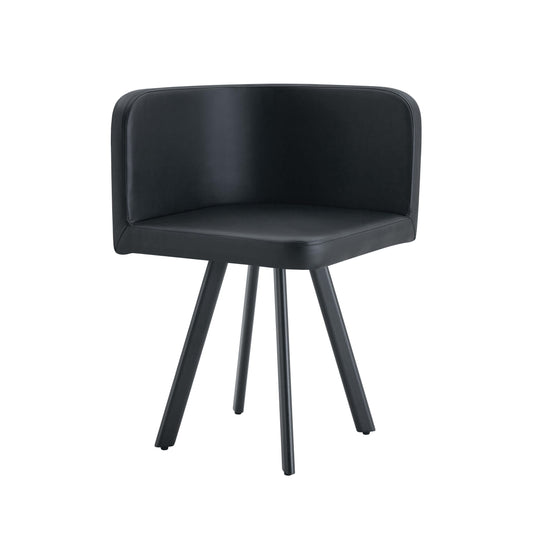 Modern PU leather dining chair black with metal legs front view