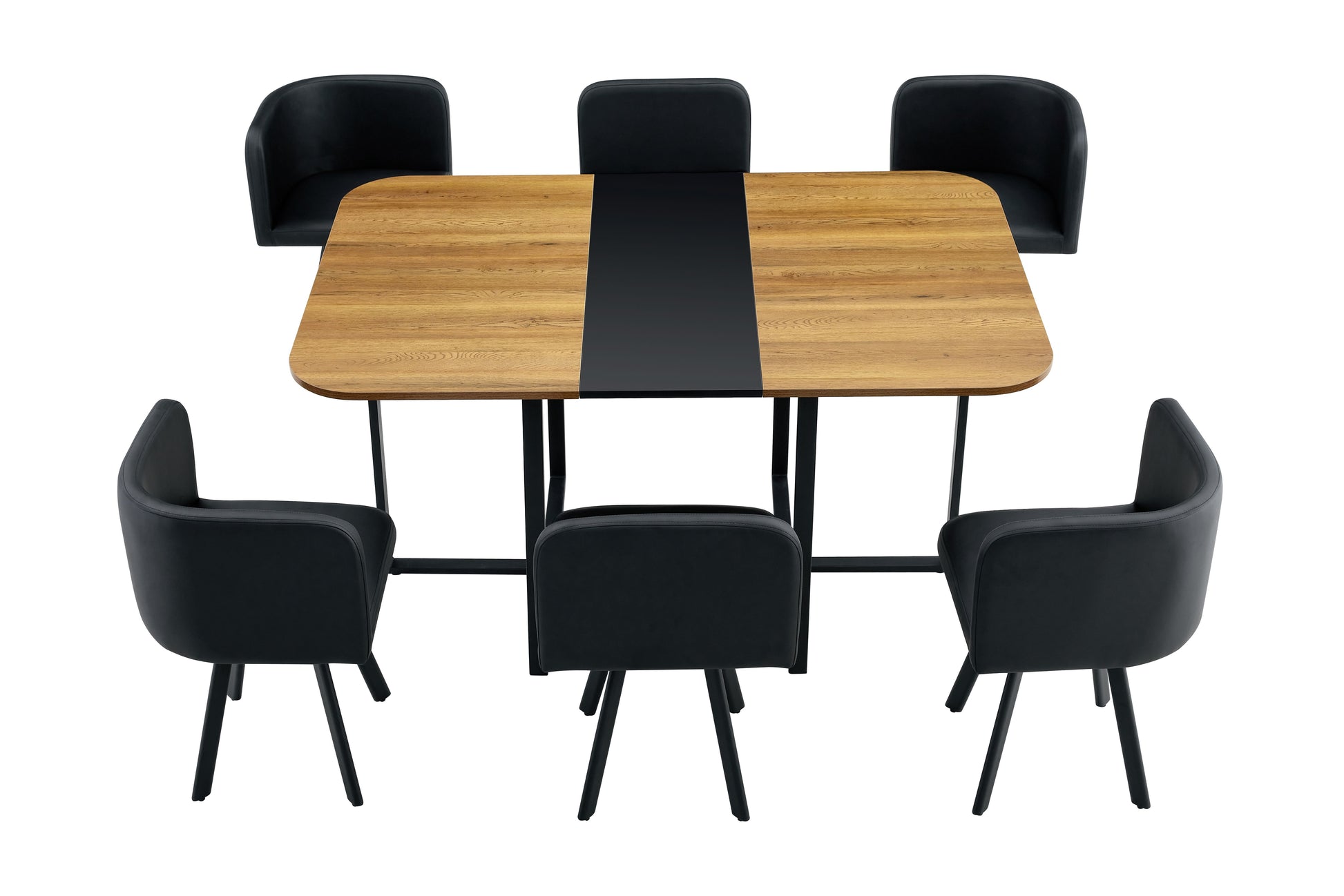 7-Piece Dining Table Set for 6, 1 Table & 6 Black PU Upholstered Chairs, Black & Wood Grain Melamine Table, Modern Kitchen Nook Set for Dining Room, Apartment & Small Space image 12