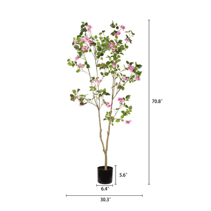 6FT Artificial Bougainvillea Tree with Black Plastic Pot, Realistic Fake Flowering Tree for Indoor Home Office Decor, Potted Faux Plant, 1pc/set image 6