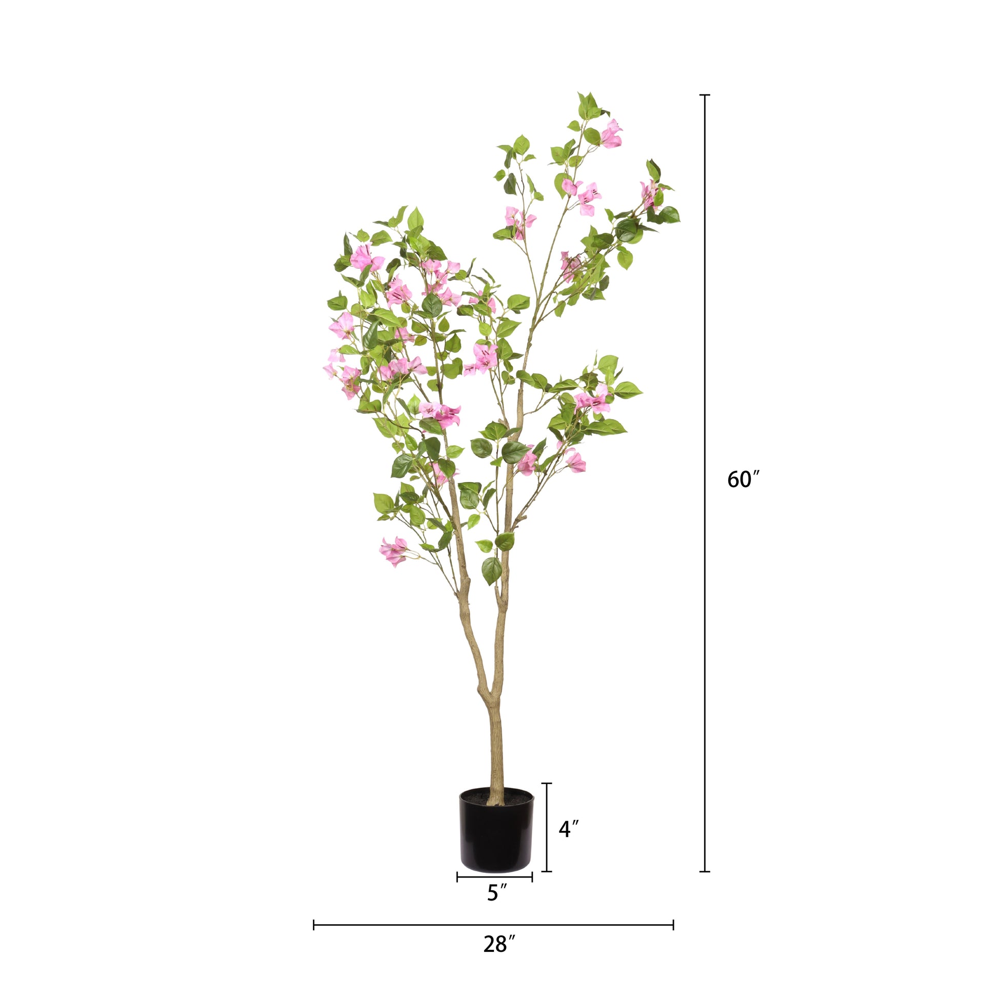 5FT Artificial Bougainvillea Tree with Black Plastic Pot, Realistic Fake Flowering Tree for Indoor Home Office Decor, Potted Faux Plant, 1pc/set image 5