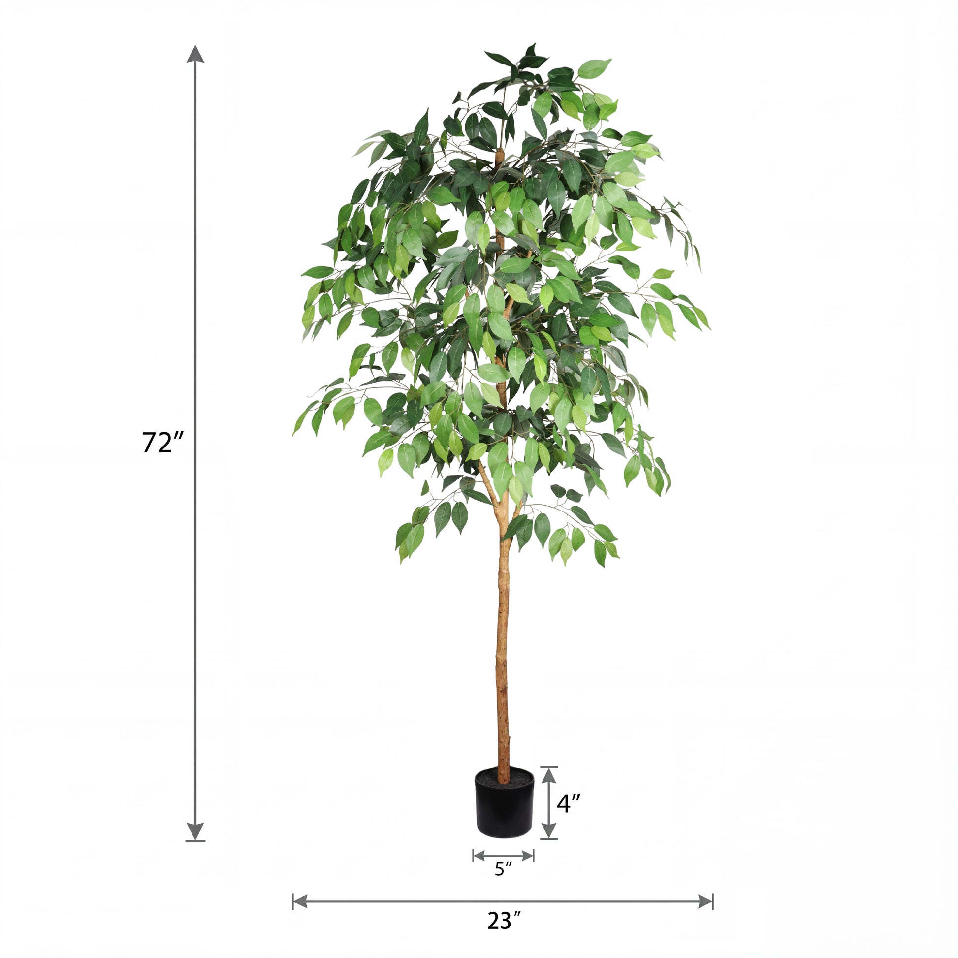 6FT Artificial Ficus Tree with Natural Trunk in Black Plastic Pot for Indoor Home Office Decor, 1pc/set image 4