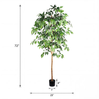 6FT Artificial Ficus Tree with Natural Trunk in Black Plastic Pot for Indoor Home Office Decor, 1pc/set image 4