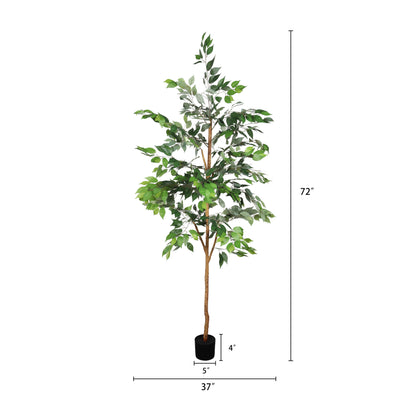 6FT Artificial Ficus Tree with Natural Trunk in Black Plastic Pot for Indoor Home Office Decor, 1pc/set image 7