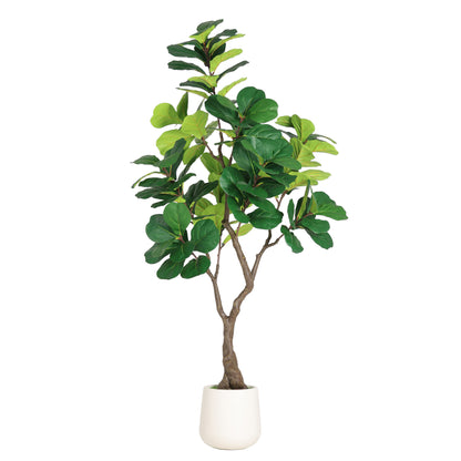 6FT Artificial Fiddle Leaf Fig Tree With Decorative White Pot, Faux Indoor Plant for Home Office Living Room Corner Decoration, 1pc/set image 3