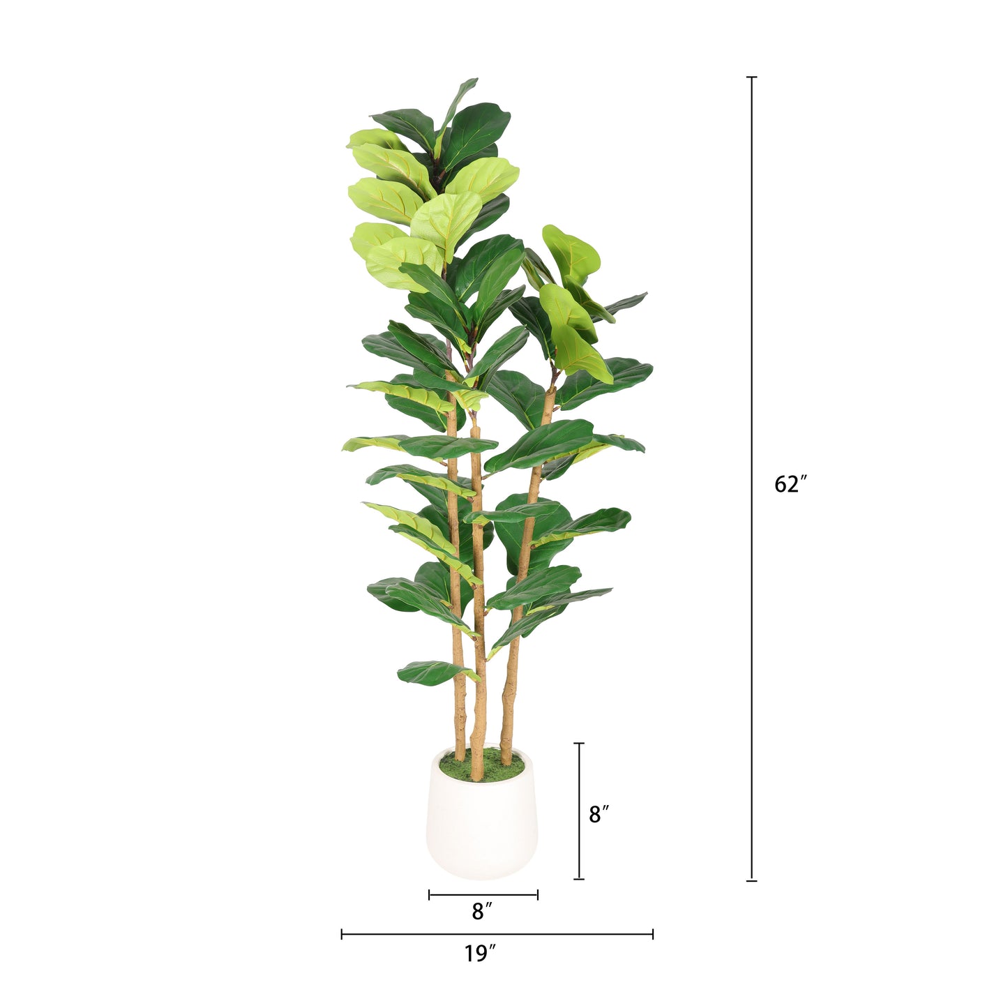 5.2FT Artificial Fiddle Leaf Fig Tree With Decorative White Pot, Real Touch Fake Indoor Plant for Home Office Living Room Corner Decoration, 1pc/set image 3