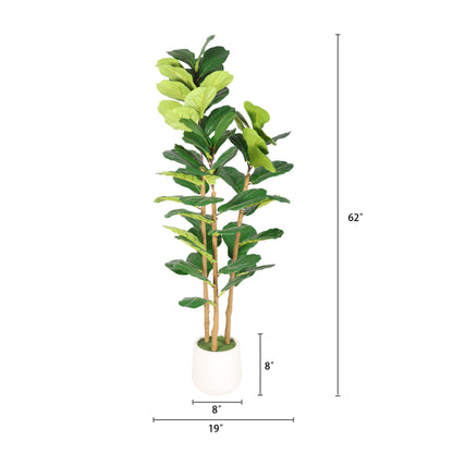 5.2FT Artificial Fiddle Leaf Fig Tree With Decorative White Pot, Real Touch Fake Indoor Plant for Home Office Living Room Corner Decoration, 1pc/set image 3