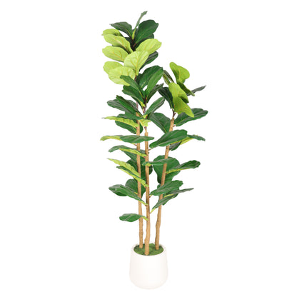 5.2FT Artificial Fiddle Leaf Fig Tree With Decorative White Pot, Real Touch Fake Indoor Plant for Home Office Living Room Corner Decoration, 1pc/set image 4